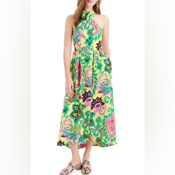 J.Crew Paisley Silk Maxi Sarong Dress In Green Violet Multi 8 - Picture 2 of 11
